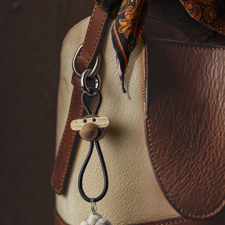 Kay Bojesen Wooden Monkey Silver Metal Keychain with Natural Leather 2