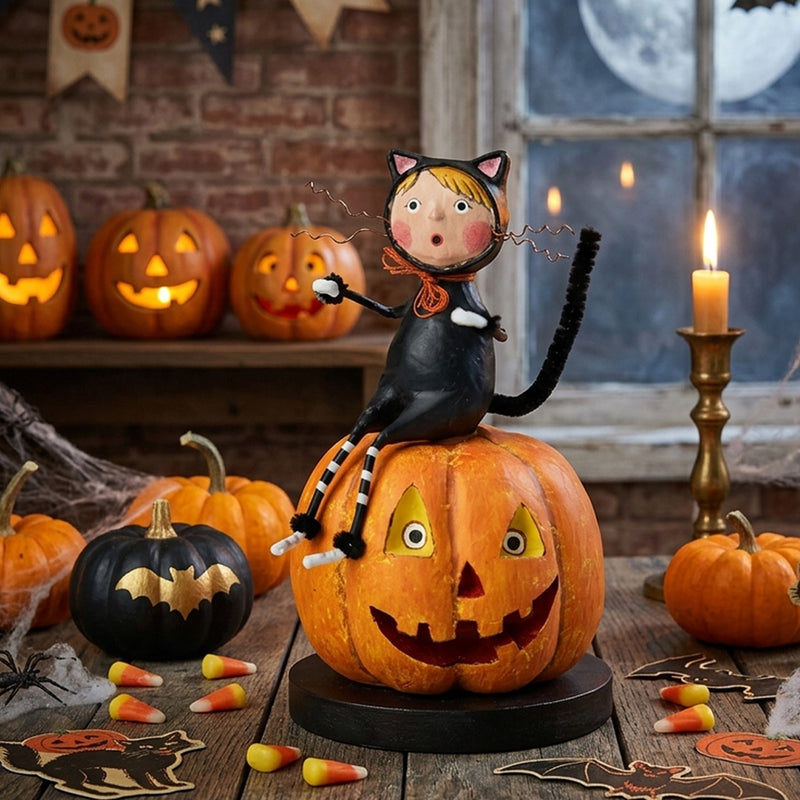 Cuddle Decor Cat & Jack Halloween Figurine by Lori Mitchell, Halloween Collectibles lifestyle