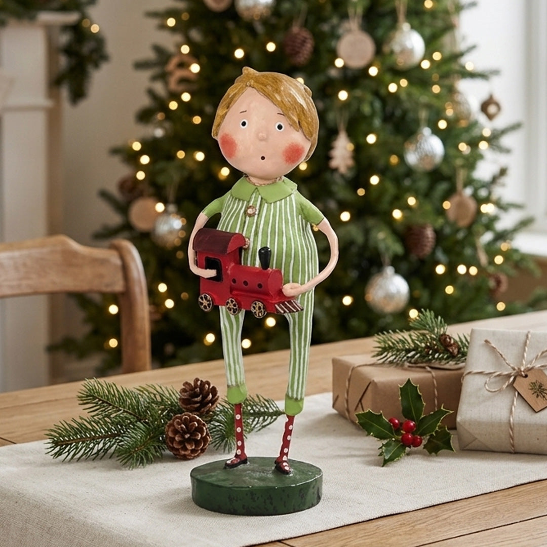 Cuddle Decor Choo Choo MaGoo Christmas Figurine and Collectible by Lori Mitchell front lifestyle