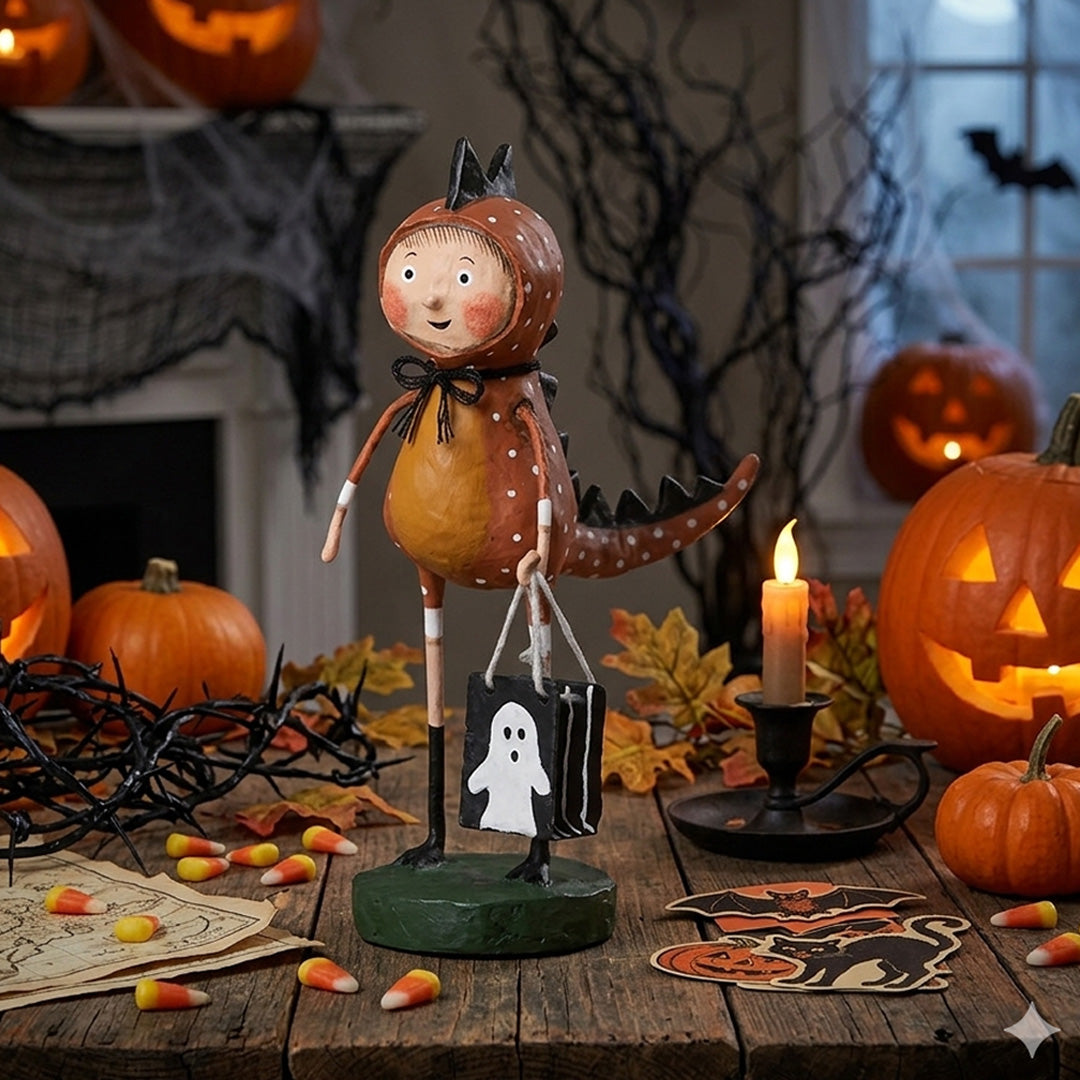 Cuddle Decor Dinky Dinosaur Halloween Figurine and Collectible by Lori Mitchell front lifestyle
