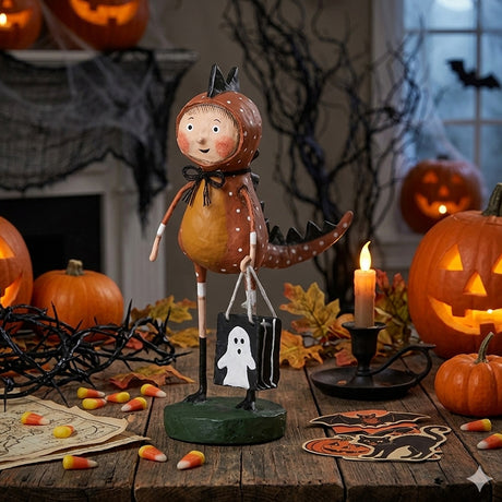 Cuddle Decor Dinky Dinosaur Halloween Figurine and Collectible by Lori Mitchell front lifestyle