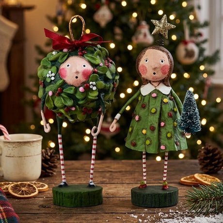 Cuddle Decor Evergreen Christmas Figurine Collectible by Lori Mitchell Set of 2 lifestyle