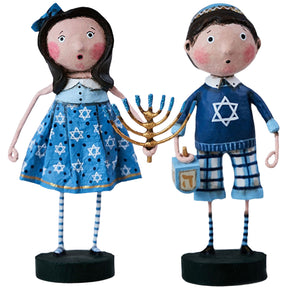 Happy Hanukkah Holiday Figurine Collectible by Lori Mitchell Set of 2