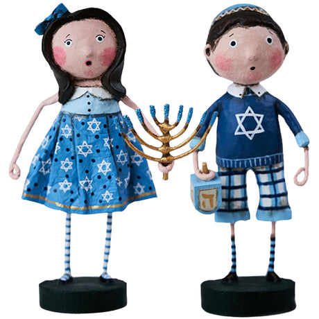 Happy Hanukkah Holiday Figurine Collectible by Lori Mitchell Set of 2