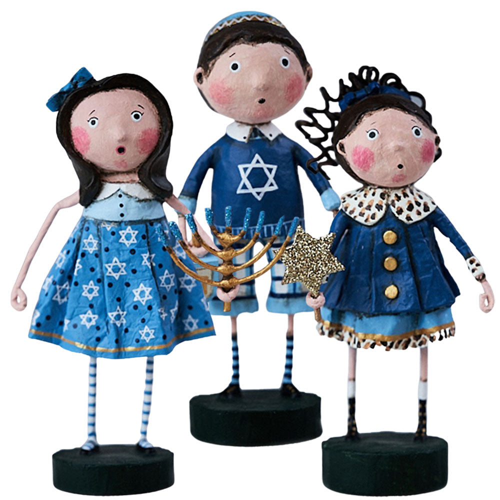 Happy Hanukkah Holiday Figurine Collectible by Lori Mitchell Set of 3
