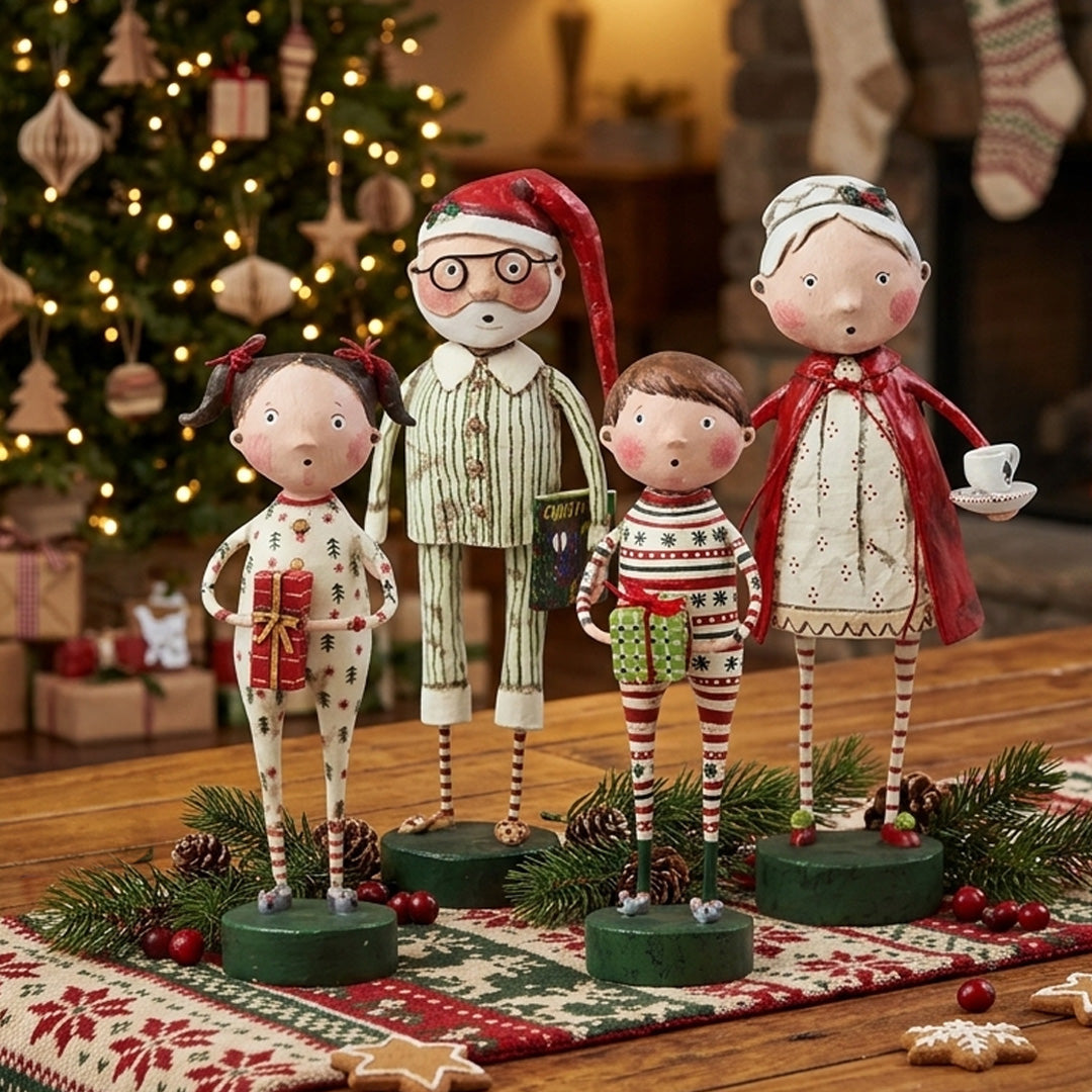 Cuddle Decor Jammies Party Christmas Figurine Collectible by Lori Mitchell Set of 4 lifestyle