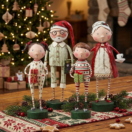 Cuddle Decor Jammies Party Christmas Figurine Collectible by Lori Mitchell Set of 4 lifestyle
