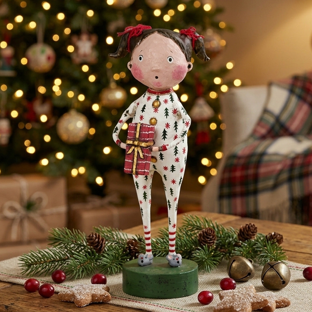 Cuddle Decor Jenny's Christmas Jammies Christmas Figurine by Lori Mitchell front lifestyle