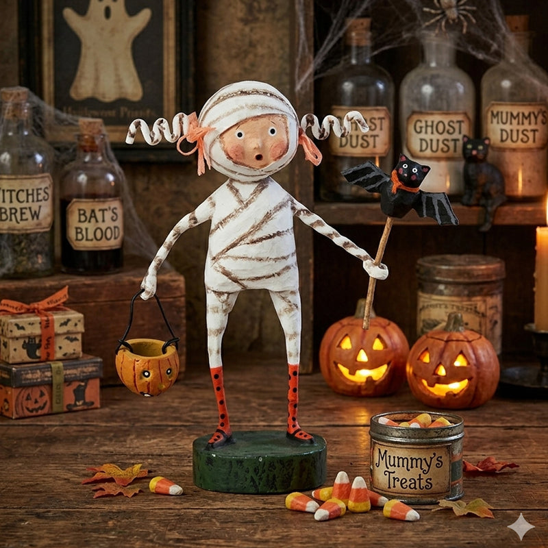 Cuddle Decor Minnie Mummy Halloween Figurine by Lori Mitchell lifestyle