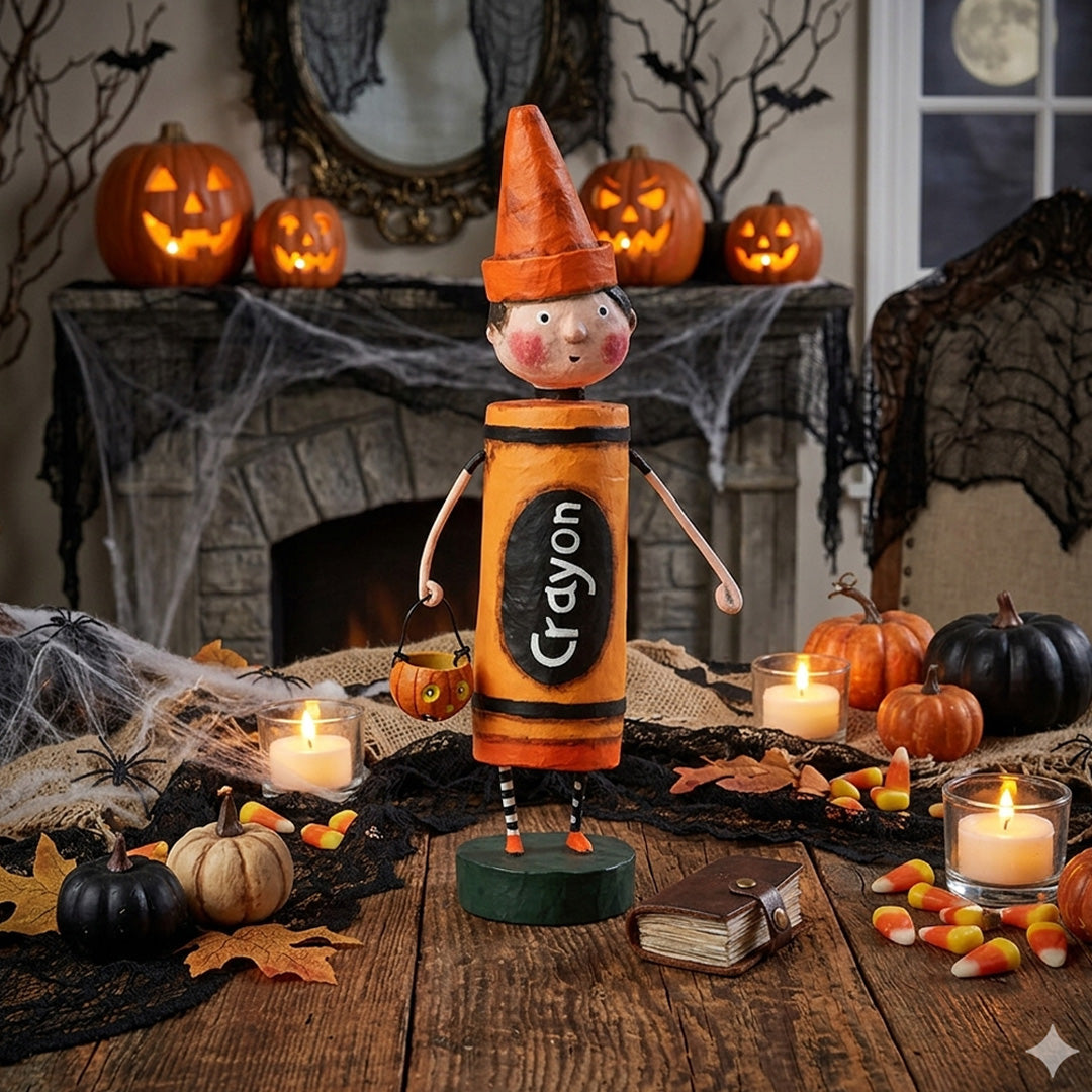 Cuddle Decor Orange Crayon Halloween Figurine by Lori Mitchell lifestyle