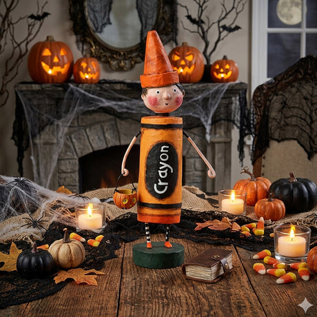 Cuddle Decor Orange Crayon Halloween Figurine by Lori Mitchell lifestyle