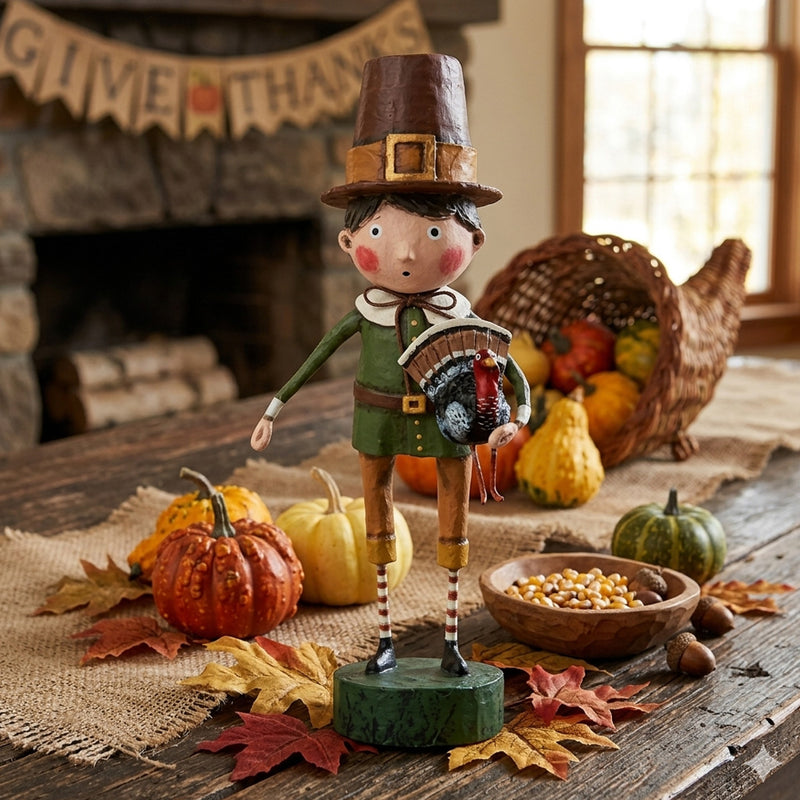Cuddle Decor Palmer Pilgrim Fall Figurine and Collectible by Lori Mitchell lifestyle