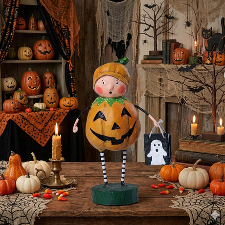 Cuddle Decor Punkin Pie Halloween Figurine and Collectible by Lori Mitchell front lifestyle