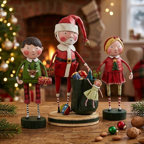 Cuddle Decor Stay Up for Christmas Figurine Collectible by Lori Mitchell Set of 3 lifestyle