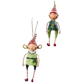 Cuddle Decor Lori Mitchell Tootsie and Tinker Elf Ornaments - Set of 2