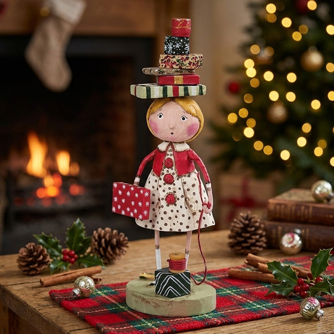 Cuddle Decor Wrappings and Ribbons Christmas Figurine Collectible by Lori Mitchell front lifestyle