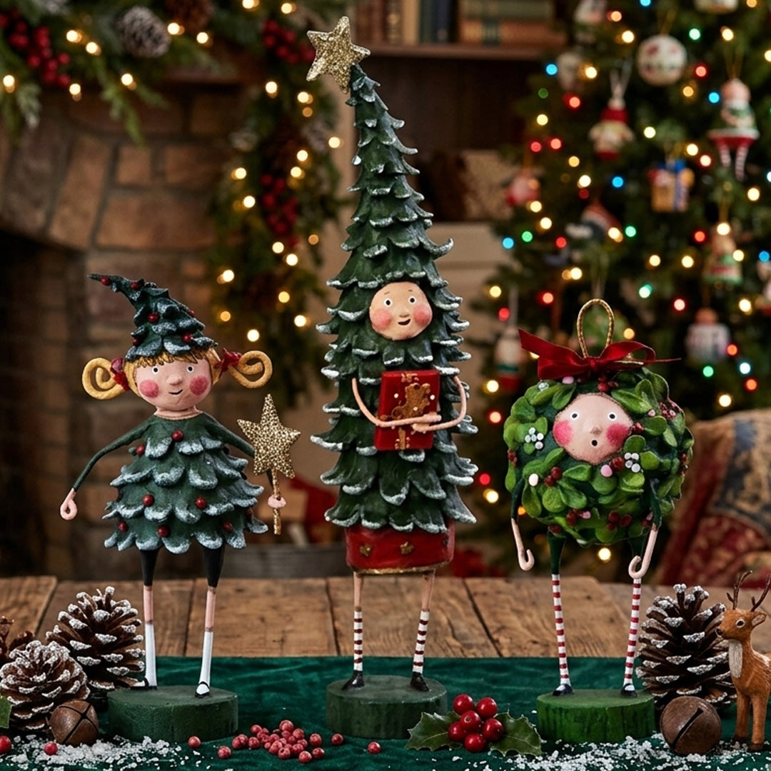 Cuddle Decor Xmas Tree Costume Figurine and Collectible by Lori Mitchell Set of 3 lifestyle