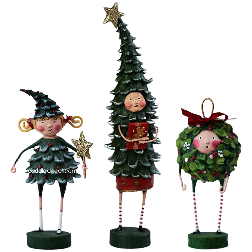 Xmas Tree Costume Figurine and Collectible by Lori Mitchell Set of 3