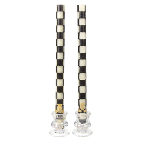 Cuddle Decor MacKenzie Childs Check Black and Ivory Dinner Candles Set of 2
