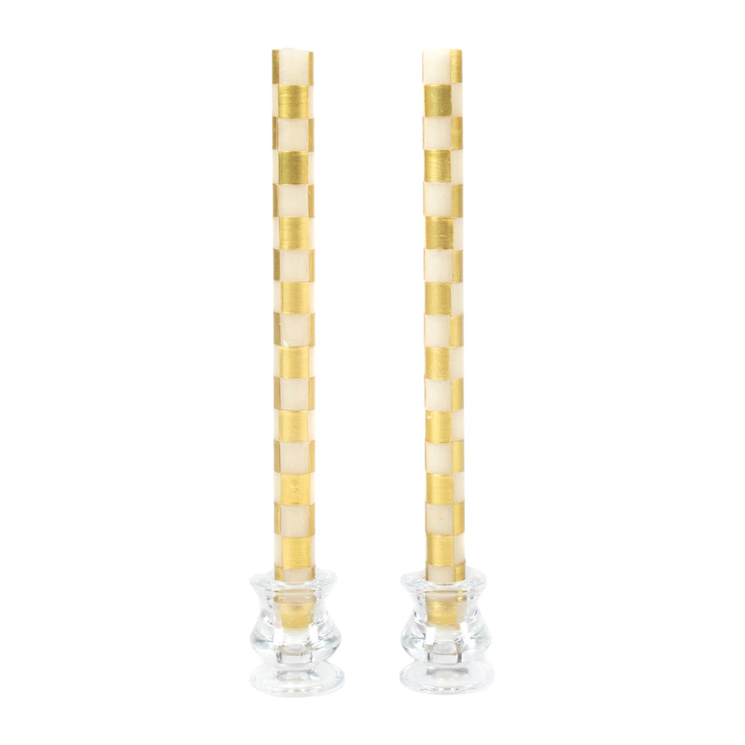 Cuddle Decor MacKenzie Childs Check Gold and Ivory Dinner Candles Set of 2 pic1