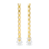 Cuddle Decor MacKenzie Childs Check Gold and Ivory Dinner Candles Set of 2 pic1