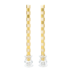 Cuddle Decor MacKenzie Childs Check Gold and Ivory Dinner Candles Set of 2 pic1