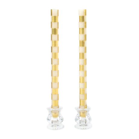 Cuddle Decor MacKenzie Childs Check Gold and Ivory Dinner Candles Set of 2 pic1