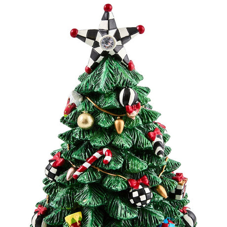 Cuddle Decor MacKenzie Childs Christmas Carol Rotating Musical Tree 14.57" close up