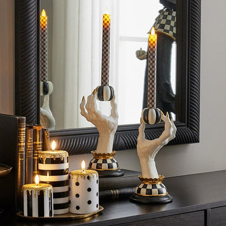 Cuddle Decor MacKenzie Childs Courtly Check Flameless Dinner Candles Set of 2 pic2