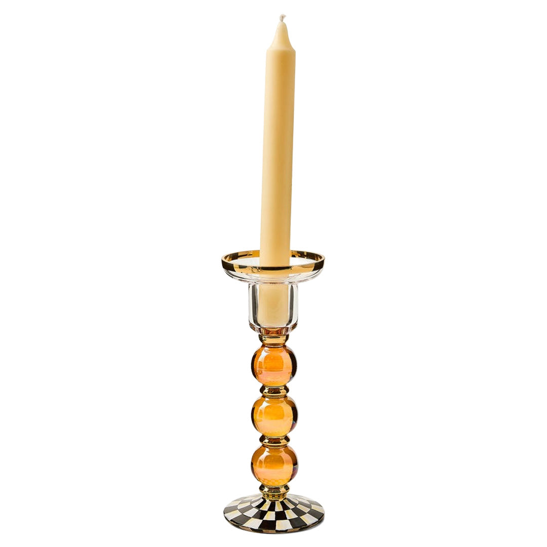 Cuddle Decor MacKenzie Childs Courtly Check Large Glass Candlestick pic2