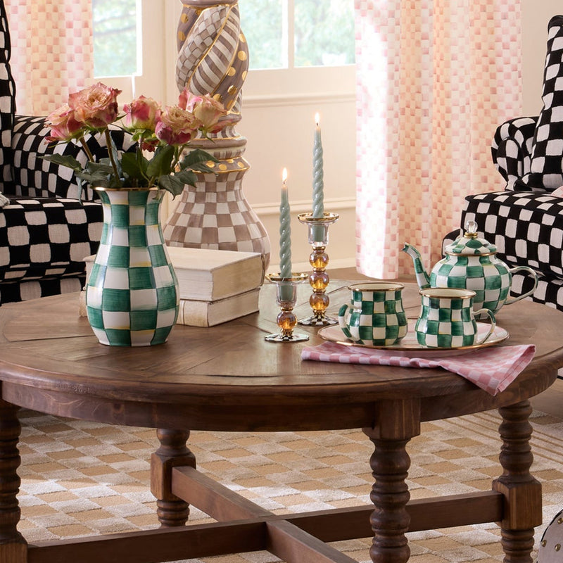 Cuddle Decor MacKenzie Childs Courtly Check Small Glass Candlestick pic3