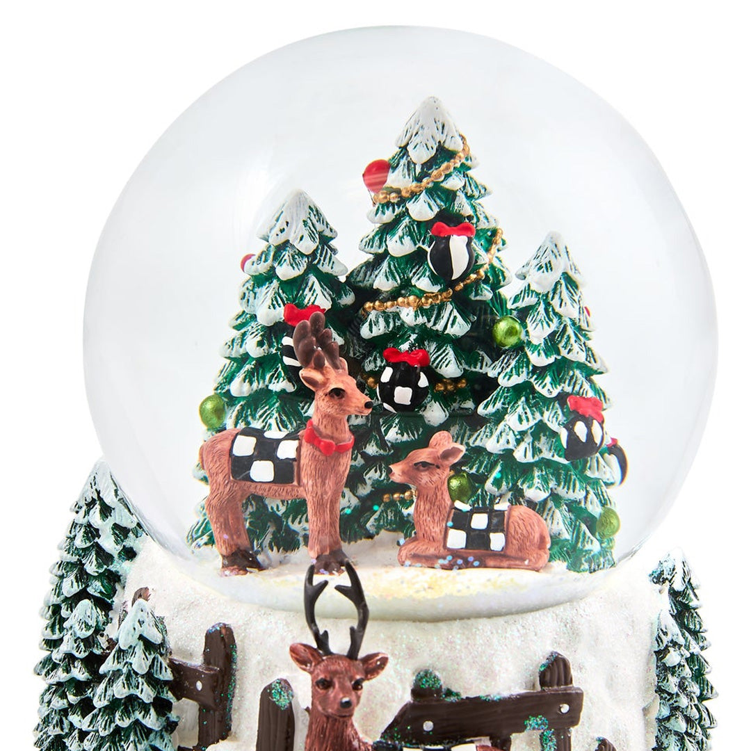 Cuddle Decor MacKenzie Childs Holiday Forest Deer Snow Globe 6.5" close up
