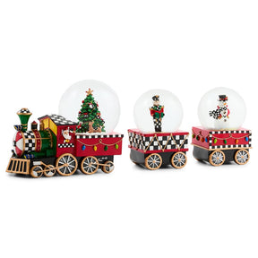 Cuddle Decor MacKenzie Childs Holiday Train Snow Globe - Set of 3