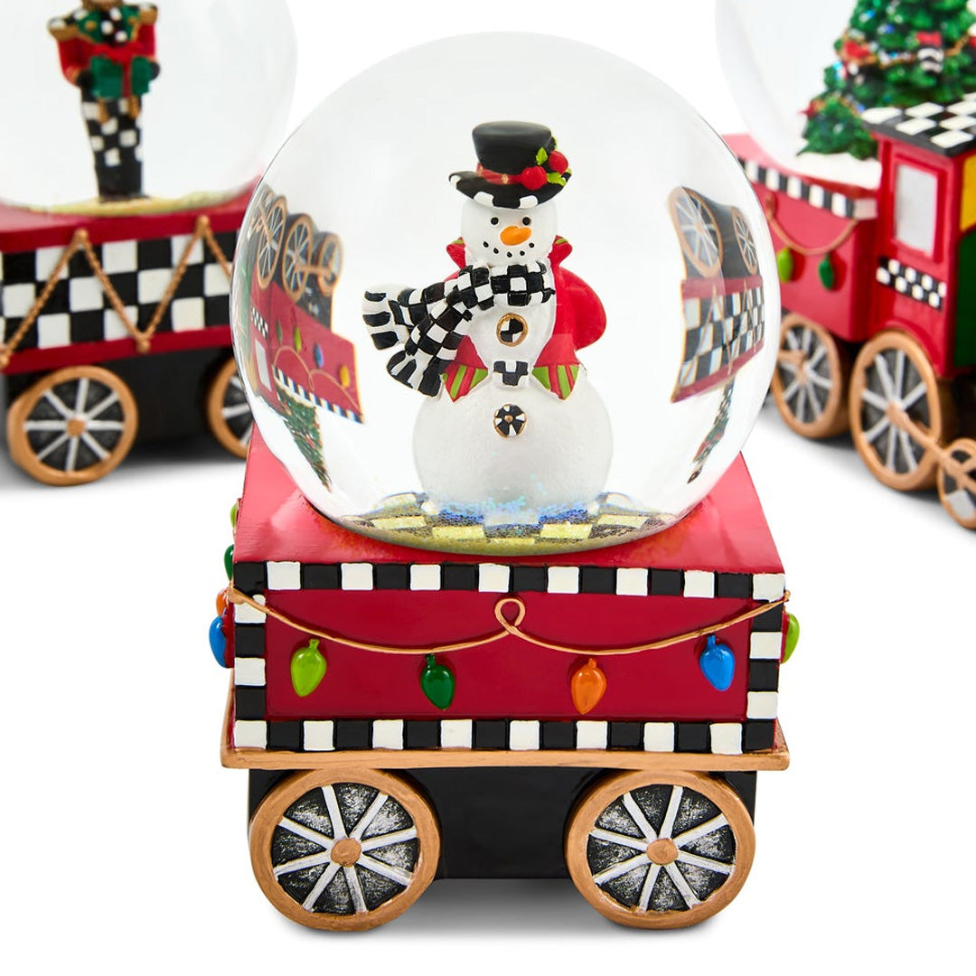 Cuddle Decor MacKenzie Childs Holiday Train Snow Globe - Set of 3 close up