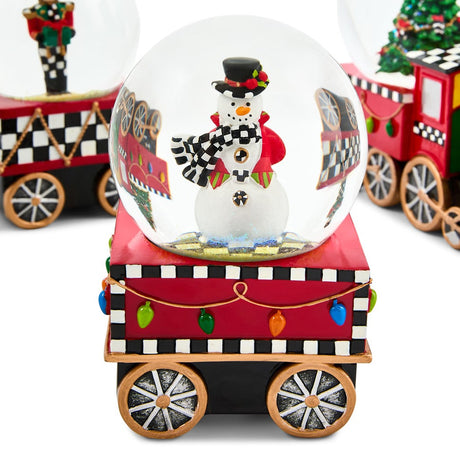 Cuddle Decor MacKenzie Childs Holiday Train Snow Globe - Set of 3 close up