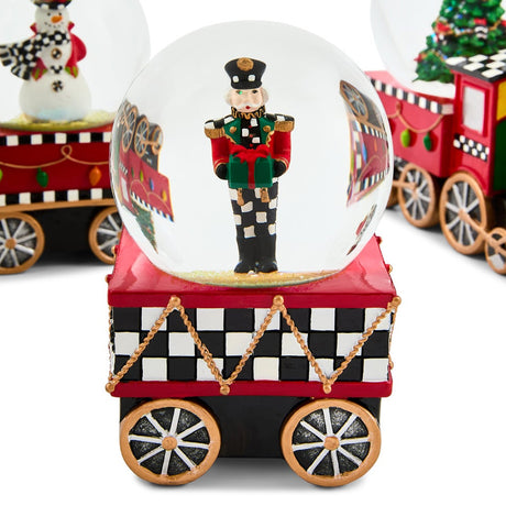 Cuddle Decor MacKenzie Childs Holiday Train Snow Globe - Set of 3 close up