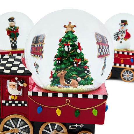 Cuddle Decor MacKenzie Childs Holiday Train Snow Globe - Set of 3 close up