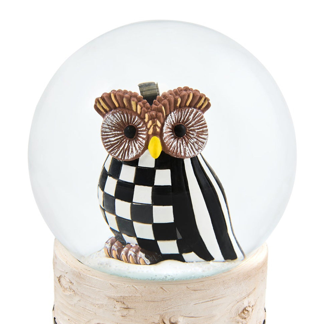 Cuddle Decor MacKenzie Childs Owl Snow Globe 6.5" close up