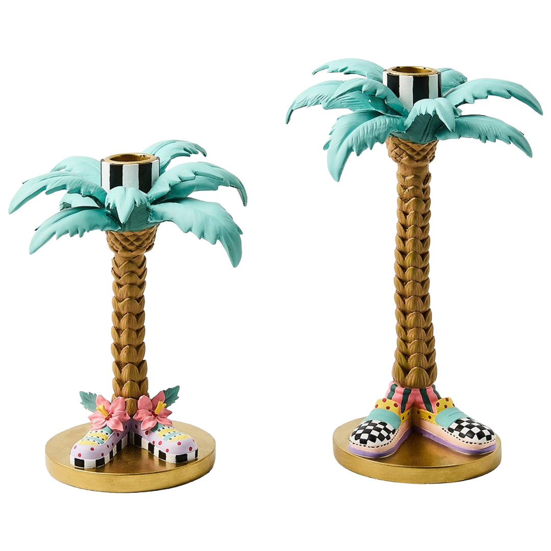 Cuddle Decor MacKenzie Childs Patience Brewster Palm Tree Candle Holders Set of 2