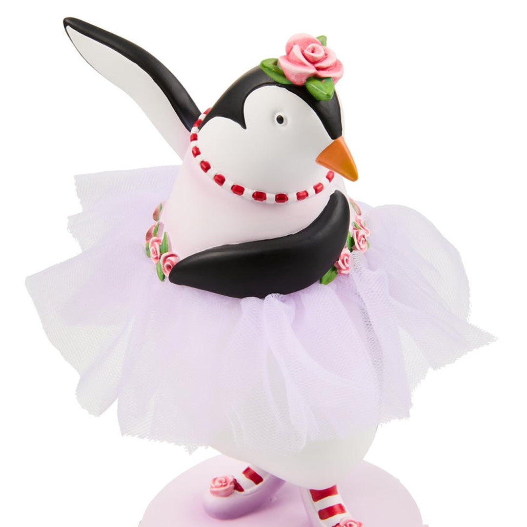 Cuddle Decor Patience Brewster by MacKenzie Childs Penguin Ballerina Music Box 8.5" close up