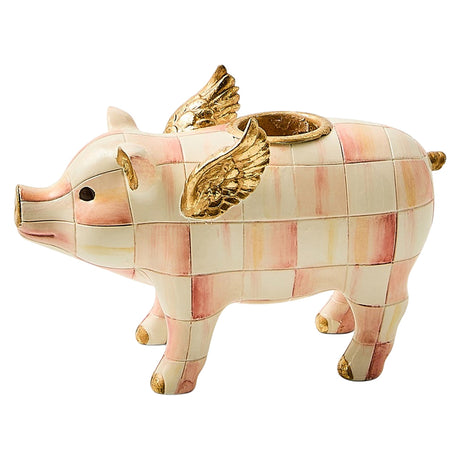 Cuddle Decor MacKenzie Childs Rosy Check Flying Pig Candle Holder pic1
