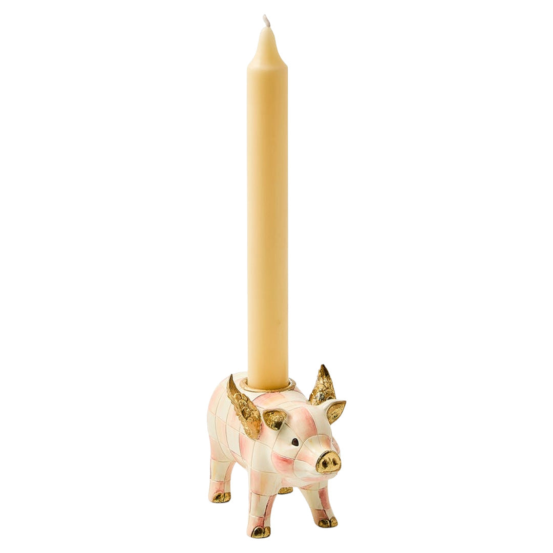 Cuddle Decor MacKenzie Childs Rosy Check Flying Pig Candle Holder pic2