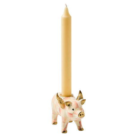 Cuddle Decor MacKenzie Childs Rosy Check Flying Pig Candle Holder pic2