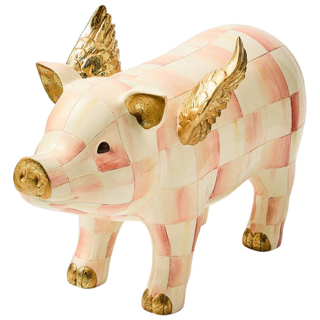 Cuddle Decor MacKenzie Childs Rosy Check Flying Pig Figurine front