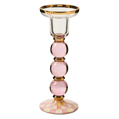 Cuddle Decor MacKenzie Childs Rosy Check Large Glass Candlestick pic1