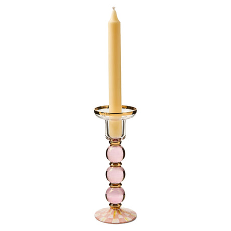 Cuddle Decor MacKenzie Childs Rosy Check Large Glass Candlestick pic2
