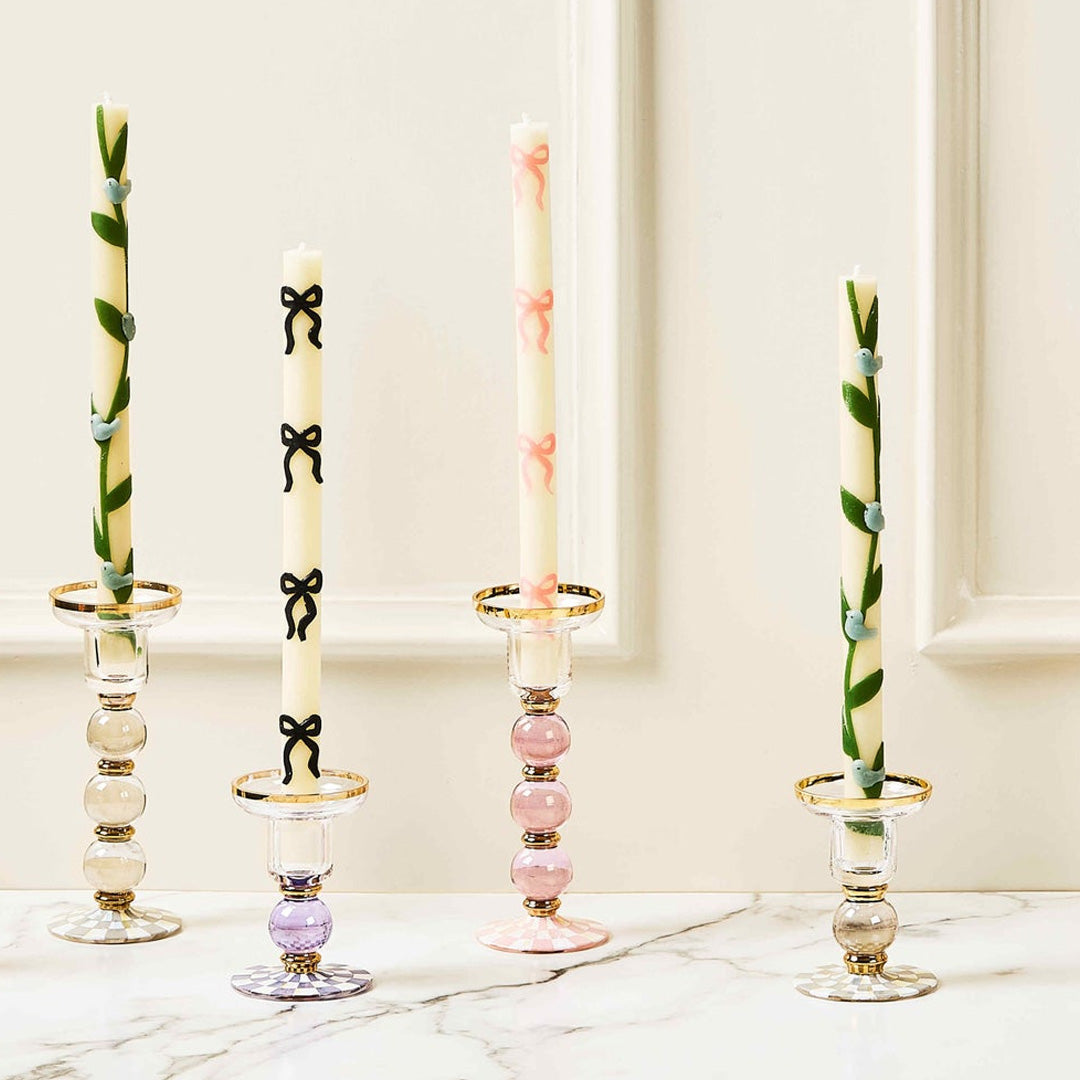 Cuddle Decor MacKenzie Childs Rosy Check Large Glass Candlestick pic3