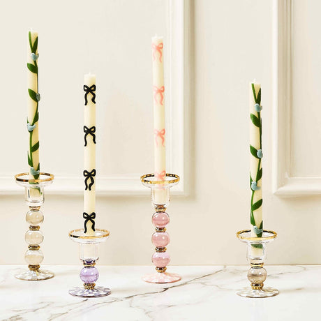 Cuddle Decor MacKenzie Childs Rosy Check Large Glass Candlestick pic3