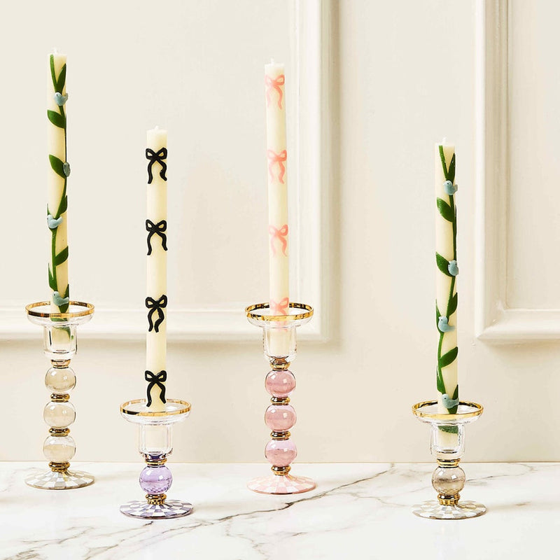 Cuddle Decor MacKenzie Childs Rosy Check Large Glass Candlestick pic3