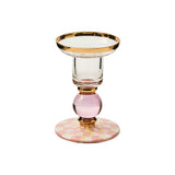 Cuddle Decor MacKenzie Childs Rosy Check Small Glass Candlestick pic1